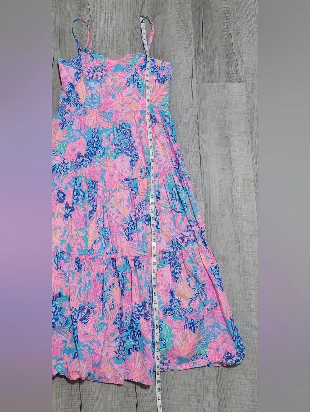 Lilly Pulitzer Edith Maxi Dress Splendor in the Sand Pink Blue Size 8 EUC - Picture 12 of 15